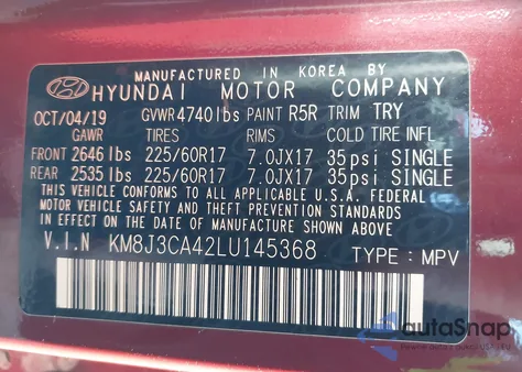 2020 Hyundai Tucson Value from USA, damaged, VIN KM8J3CA42LU145368